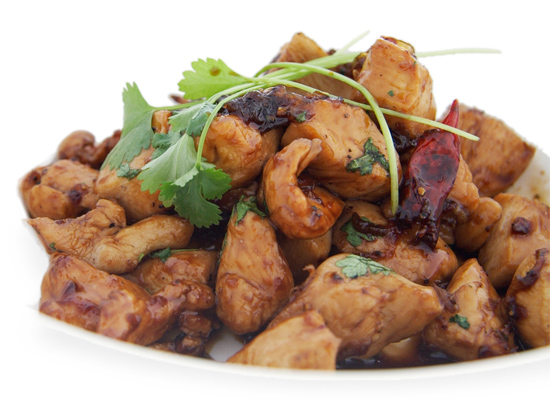 Caramelised chicken topped with fresh coriander