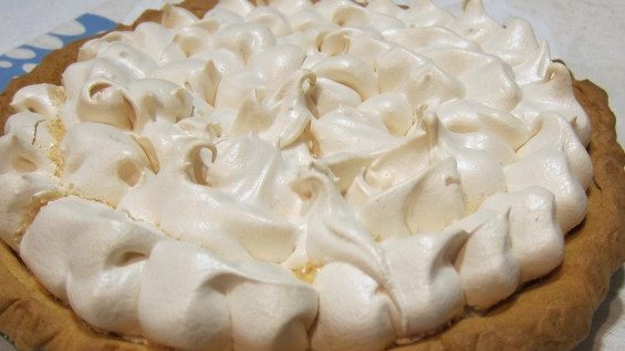 meringue top pie close up.