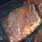 Slow cooked beef brisket covered in spice rub