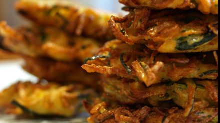 Stack of zucchini fritters.