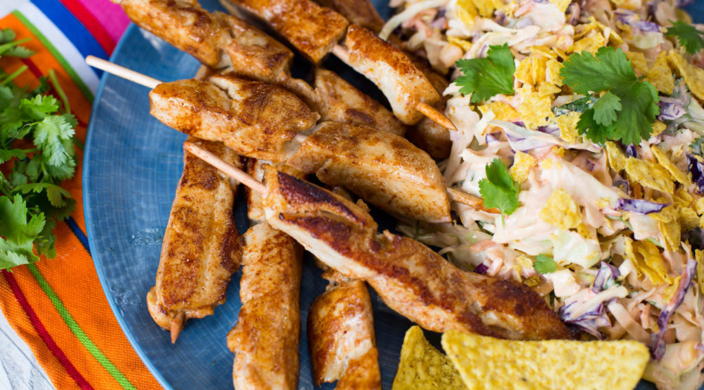 Chipotle Chicken Kebabs with Mexican Slaw