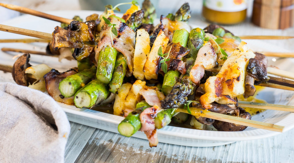Haloumi and Asparagus Skewers