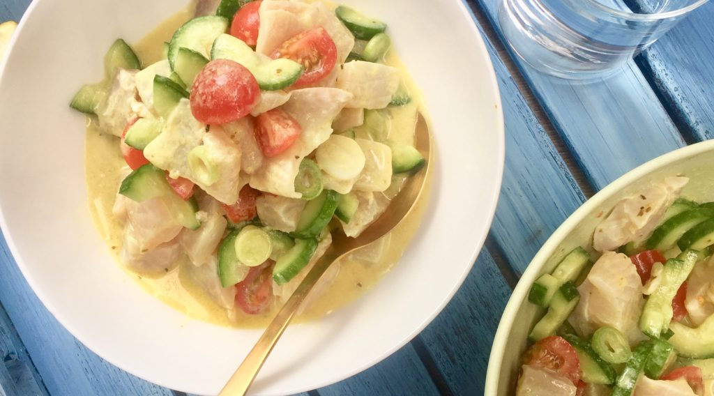 Tahitian Raw Fish with coconut milk, lime and fresh vegetables