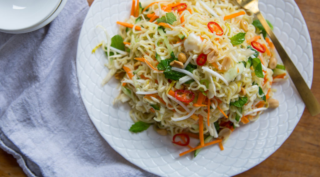Vietnamese Noodle Salad with fresh vegetables mixed through