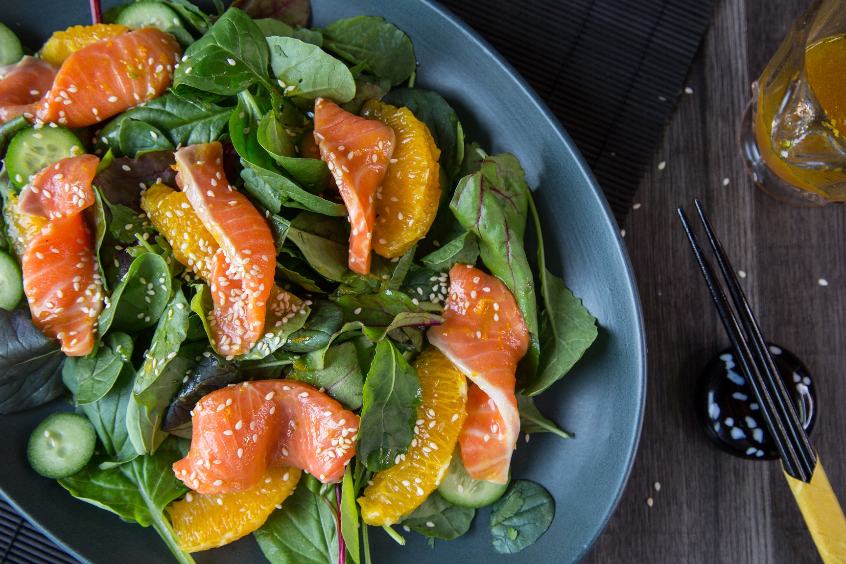 Salmon Sashimi, Soy and Orange Salad - Fresh