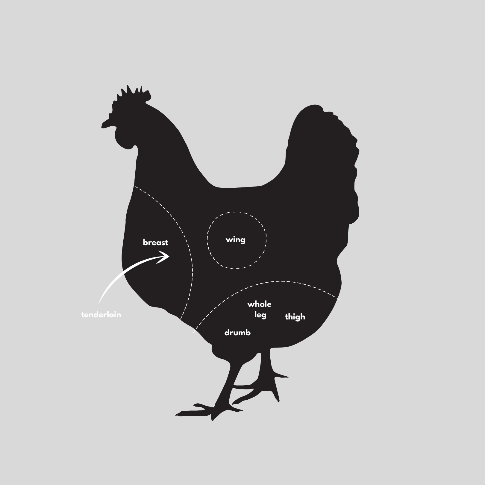 Graphic of chicken showing parts