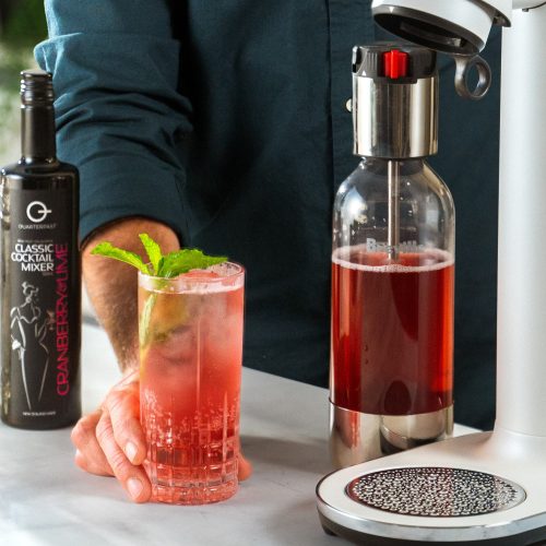 Cranberry & lime fizz with Breville InFizz, Jumping Goat vodka and QuarterPast Cranberry & Lime syrup