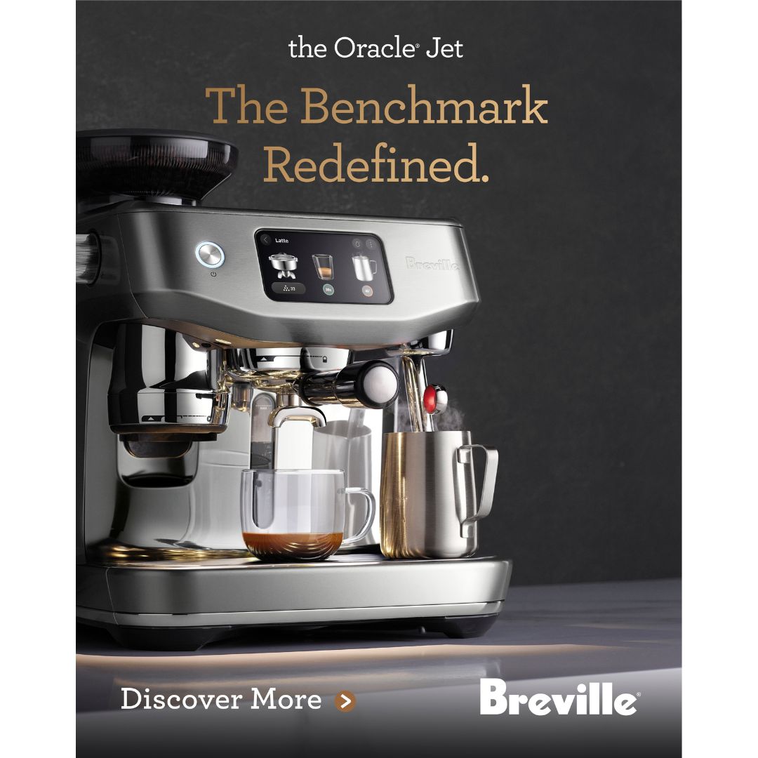 A Breville Oracle Jet coffee machine with the text The Benchmark Redefined