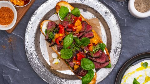 Philly style sliced Venison steak sandwich duo, grilled on the BBQ and served with choice toppings of tzatziki, capsicum, tomatoes, dill and mint.