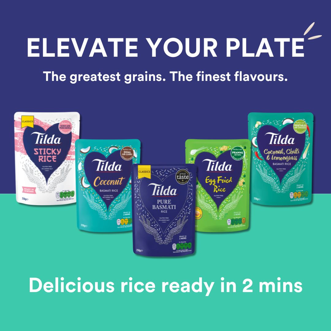 Five bags of different type of Tilda rice.
