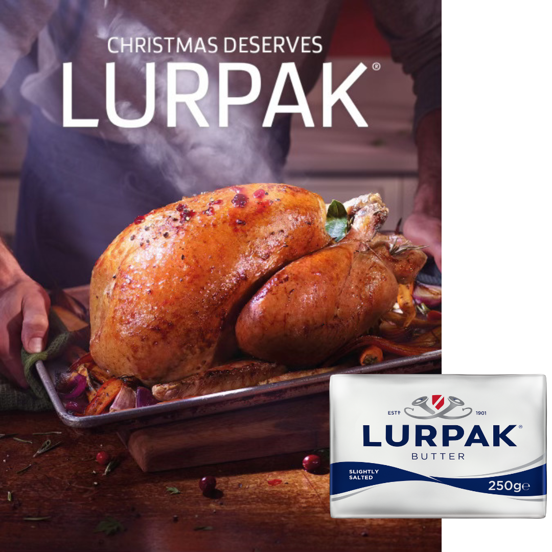 Roast turkey with a block of Lurpak butter
