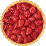 Top view of a round strawberry pie.