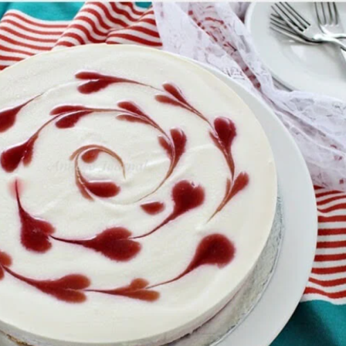 No bake raspberry cheesecake with heart swirls