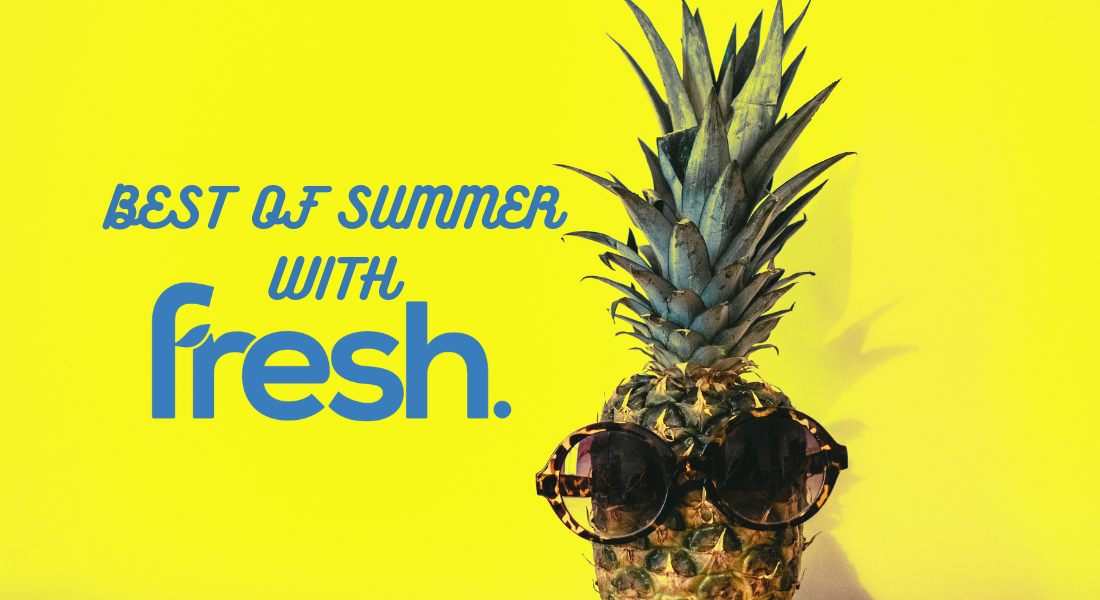 Best of Summer with Fresh banner with pineapple on yellow background
