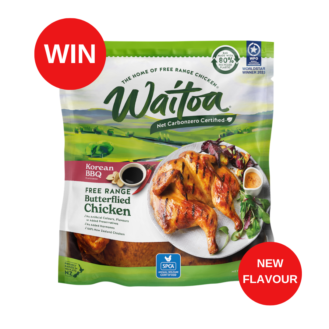 Waitoa Free Range Butterflied Chicken – Korean BBQ with WIN and NEW FLAVOUR buttons