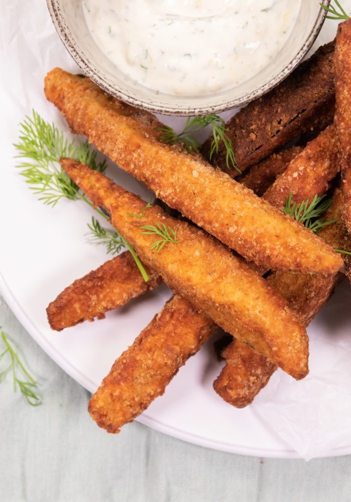 Crumbed Aubergine “Fries” with Lemon Dill Mayo 2
